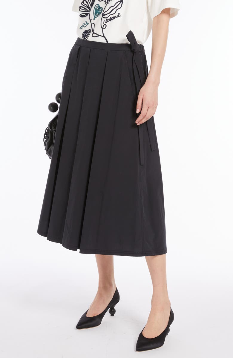 Weekend Max Mara Folk Tie Detail Cotton Skirt, Alternate, color, Black