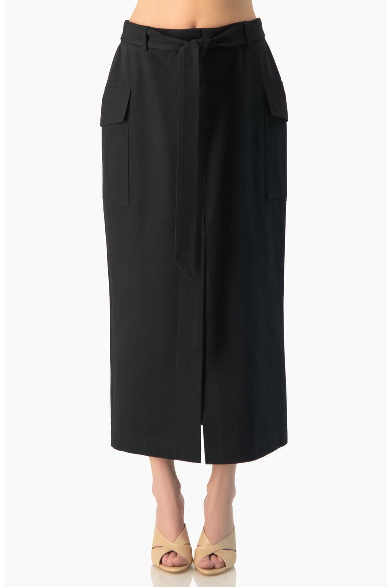High-Rise Belted Straight Midi Skirt with Side Slit, Main, color, Black