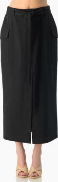 IVONNE High-Rise Belted Straight Midi Skirt with Side Slit