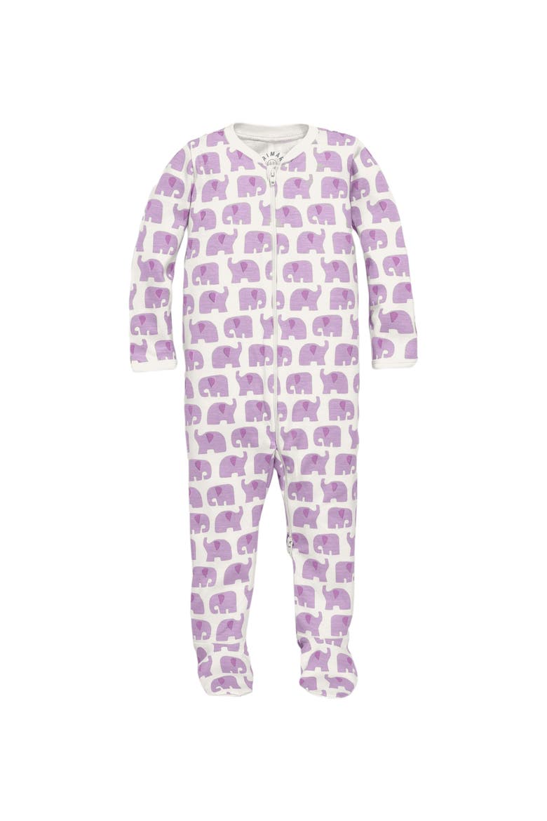 Baby Organic Animal Friends Zip Footie, Alternate, color, Lavender Baby Elephants