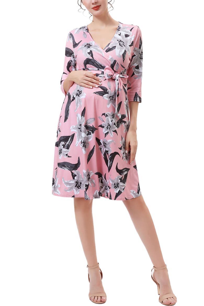 Sophie Floral Faux Wrap Maternity Nursing Dress, Main, color, Multicolored