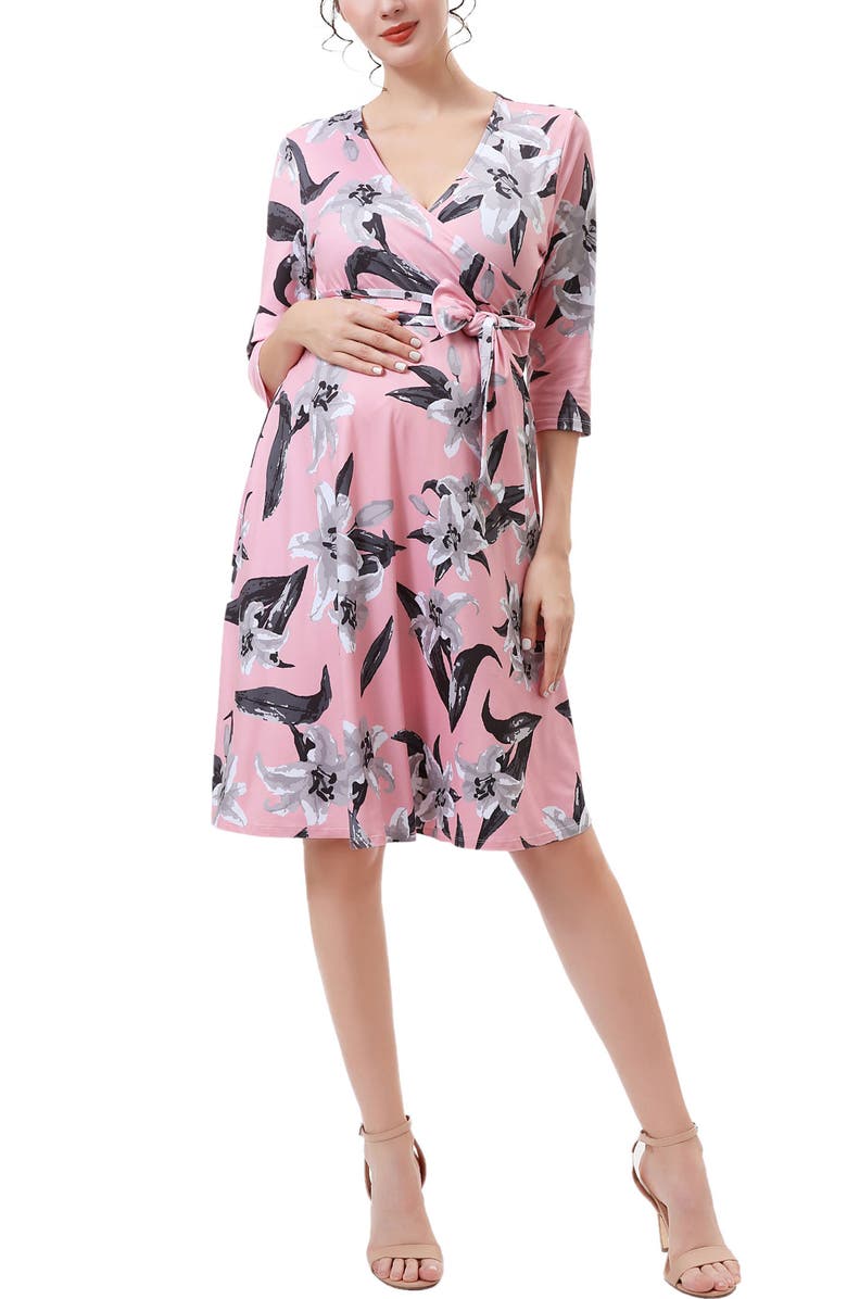 Kimi & Kai Sophie Floral Faux Wrap Maternity Nursing Dress, Main, color, Multicolored