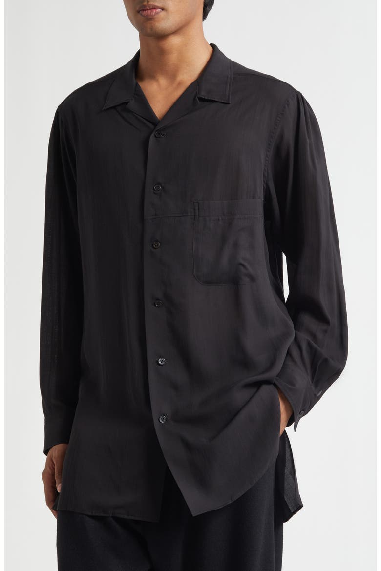 Longline Notched Collar Button-Up Shirt, Alternate, color, BLACK