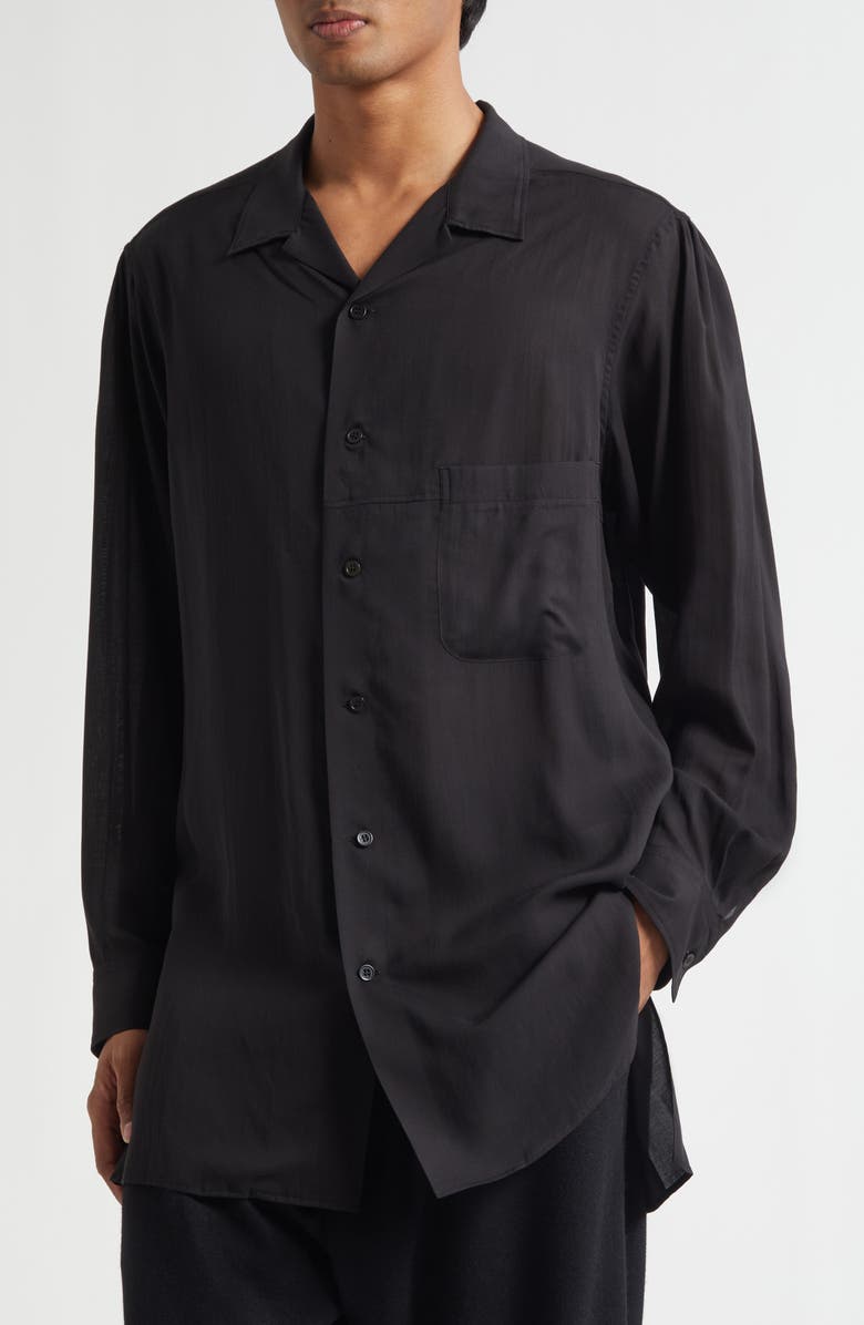 Yohji Yamamoto Longline Notched Collar Button-Up Shirt, Alternate, color, Black