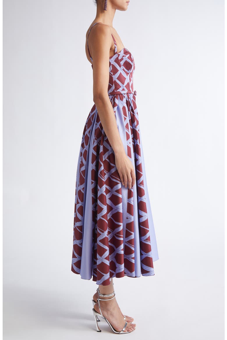 Wavy Plaid Stretch Cotton Bustier Dress, Alternate, color, BURGUNDY/ BLUE