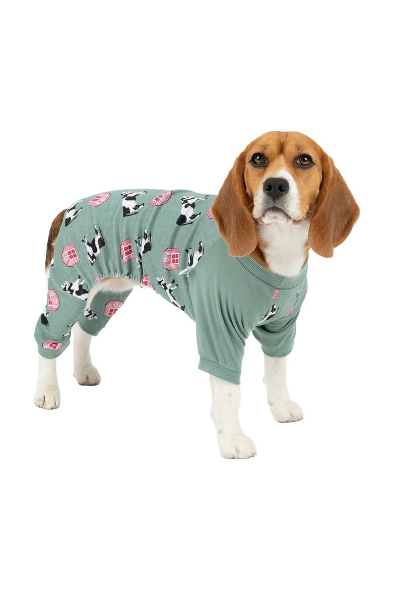 Dog Cotton Matching Family Pajamas, Animals & Paw Prints, Main, color, Cow Green