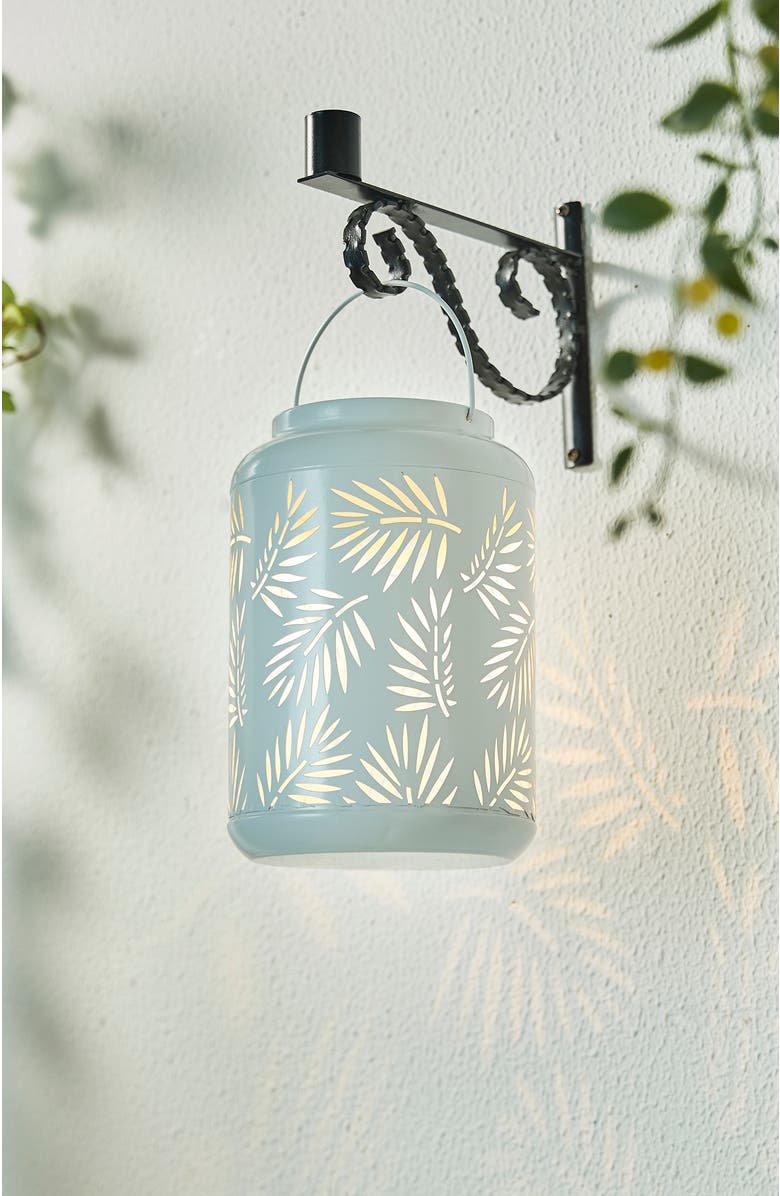 Glitzhome Metal Cutout Leaf Solar Powered Outdoor Hanging Lantern with LED Light, Alternate, color, White