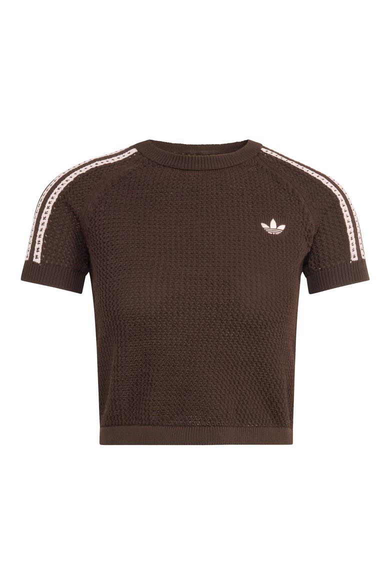 Open Stitch Short Sleeve Crop Sweater, Alternate, color, AURORA COFFEE