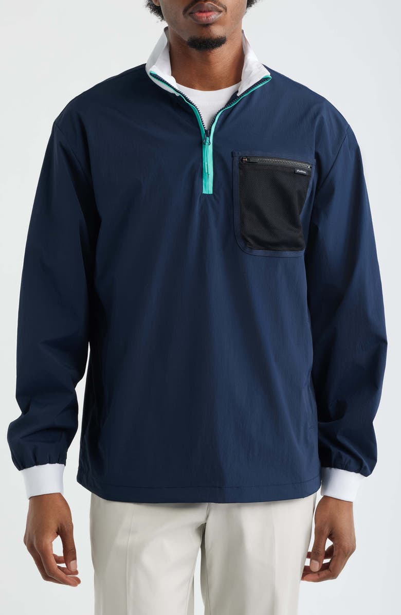 Malbon Golf Cascade Colorblock Quarter Zip Windshirt Pullover, Main, color, Midnight