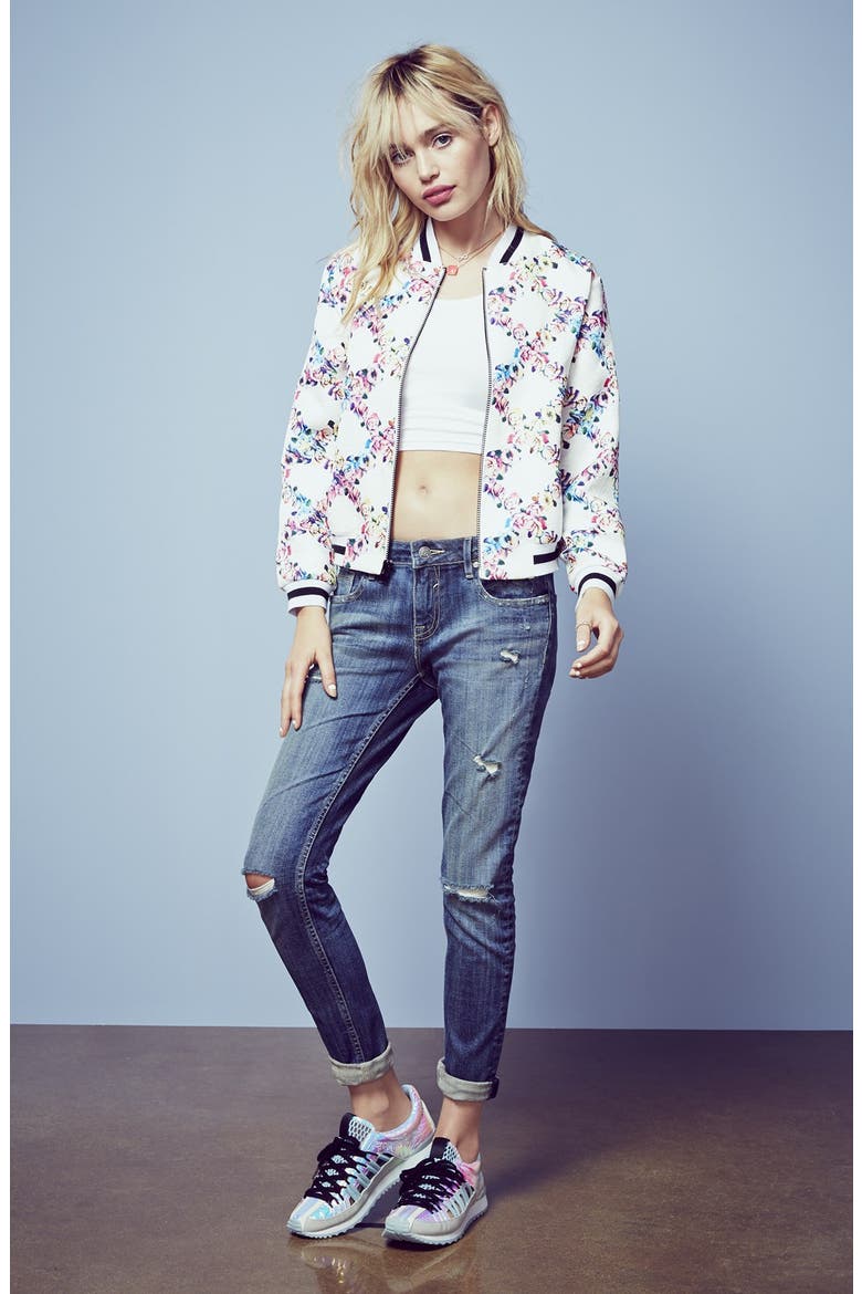 Floral Baseball Bomber, Alternate, color, IVORY FLORAL PRINT