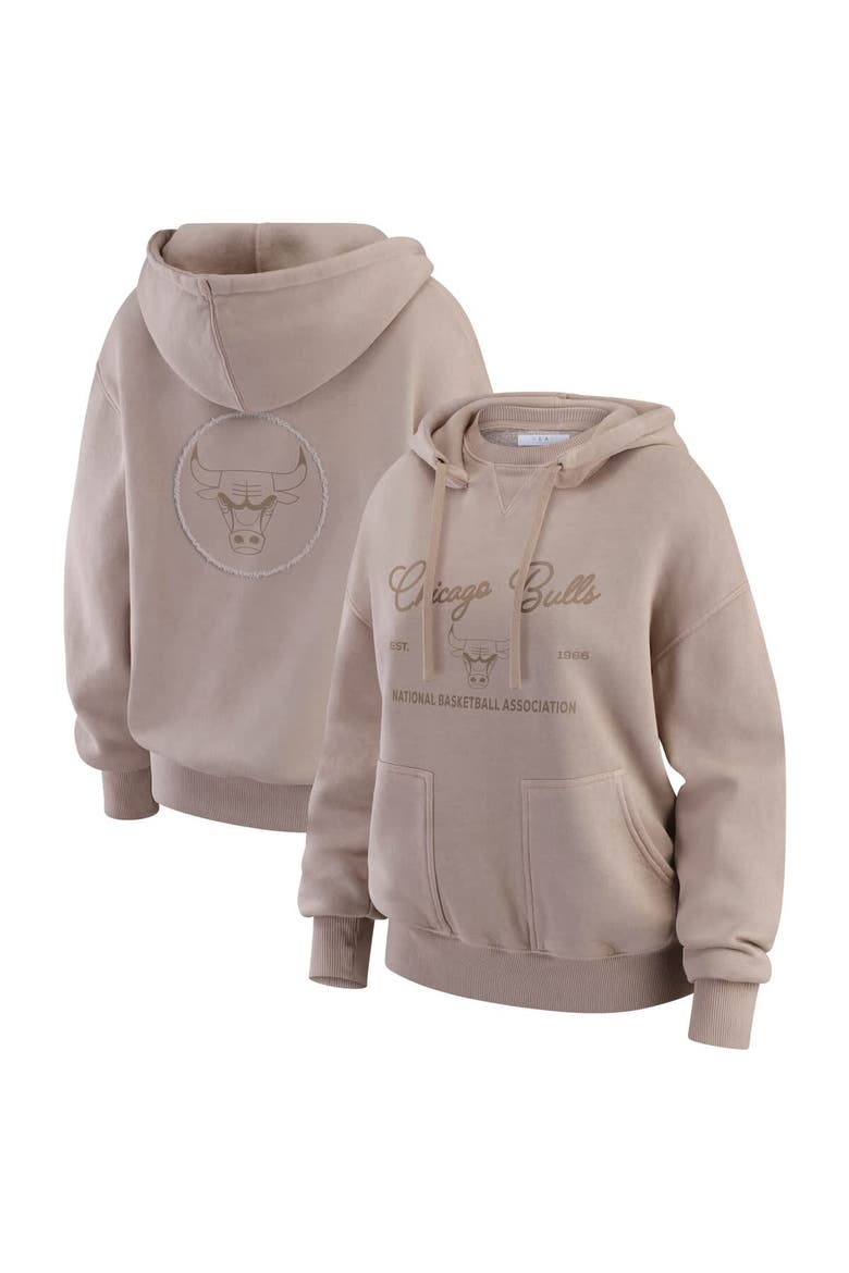 Women's WEAR by Erin Andrews  Tan Chicago Bulls Washed Pullover Crewdie, Main, color, Tan