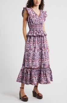 Floral Flutter Sleeve Peplum Dress