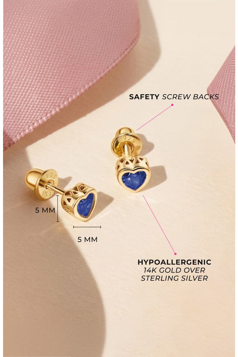 Heart CZ Bezel Girl Earrings, Alternate, color, September