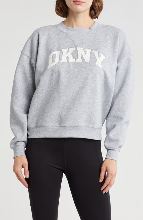 Arched Distressed Rhinestone Pullover Sweatshirt
