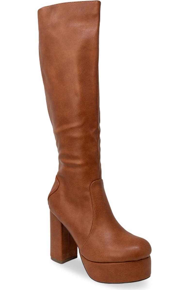 CHASE AND CHLOE Knee High Platform Boot, Main, color, Cognac