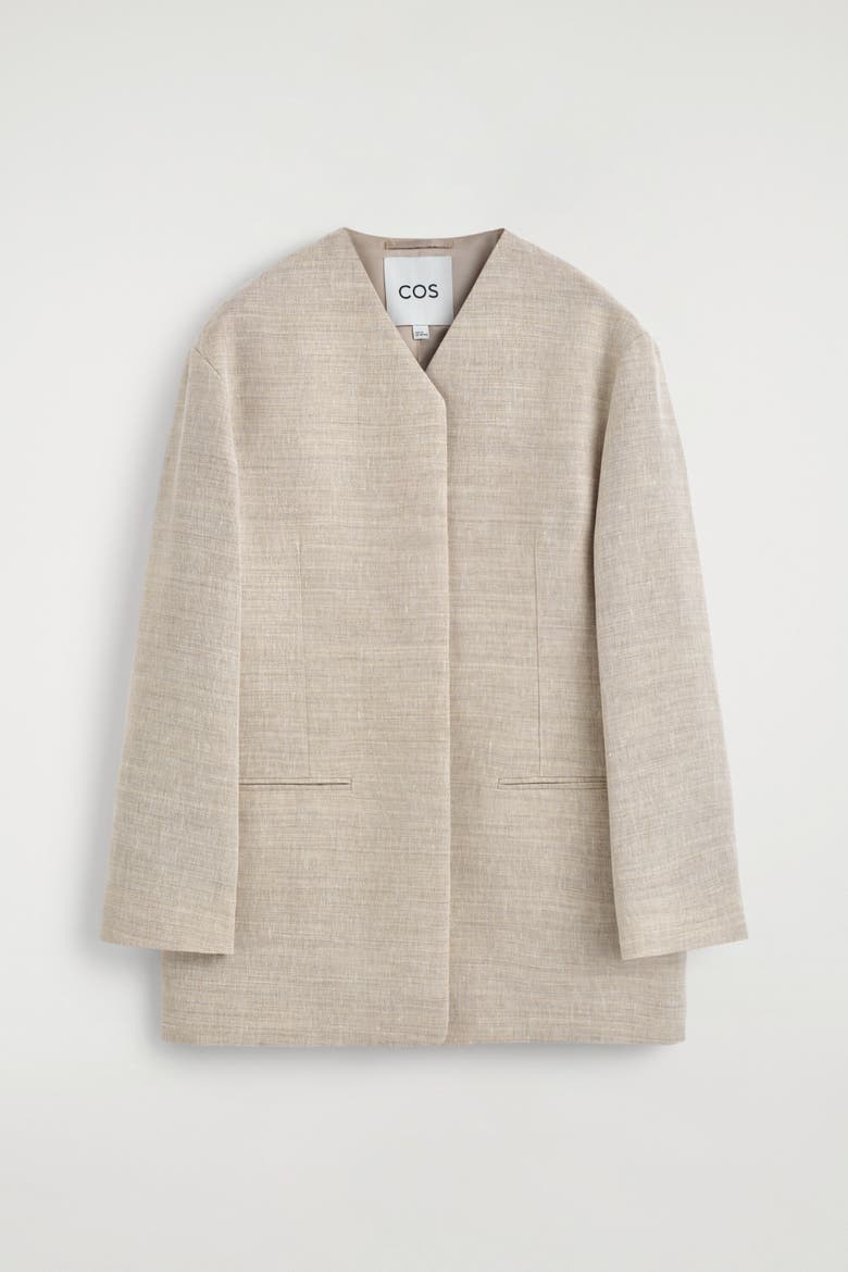 Structured Collarless Linen Blazer, Alternate, color, BEIGE MÉLANGE
