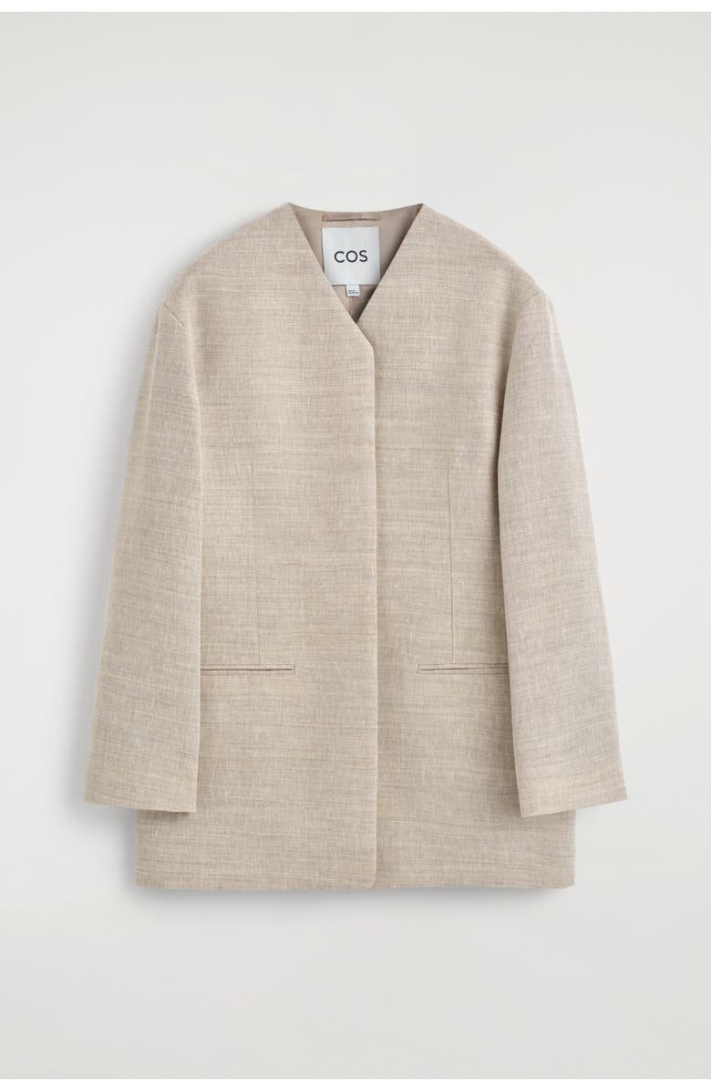 COS Structured Collarless Linen Blazer, Alternate, color, Beige Mélange