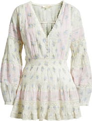 LoveShackFancy Winfrey Smocked Lace Long Sleeve Minidress