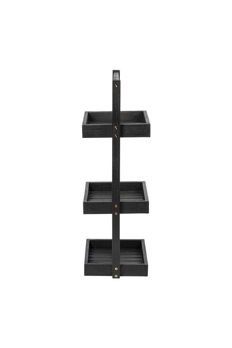 Tilly 30" Classic Rustic 3-Tier Acacia Wood Freestanding Bathroom Shower Caddy, Alternate, color, Black