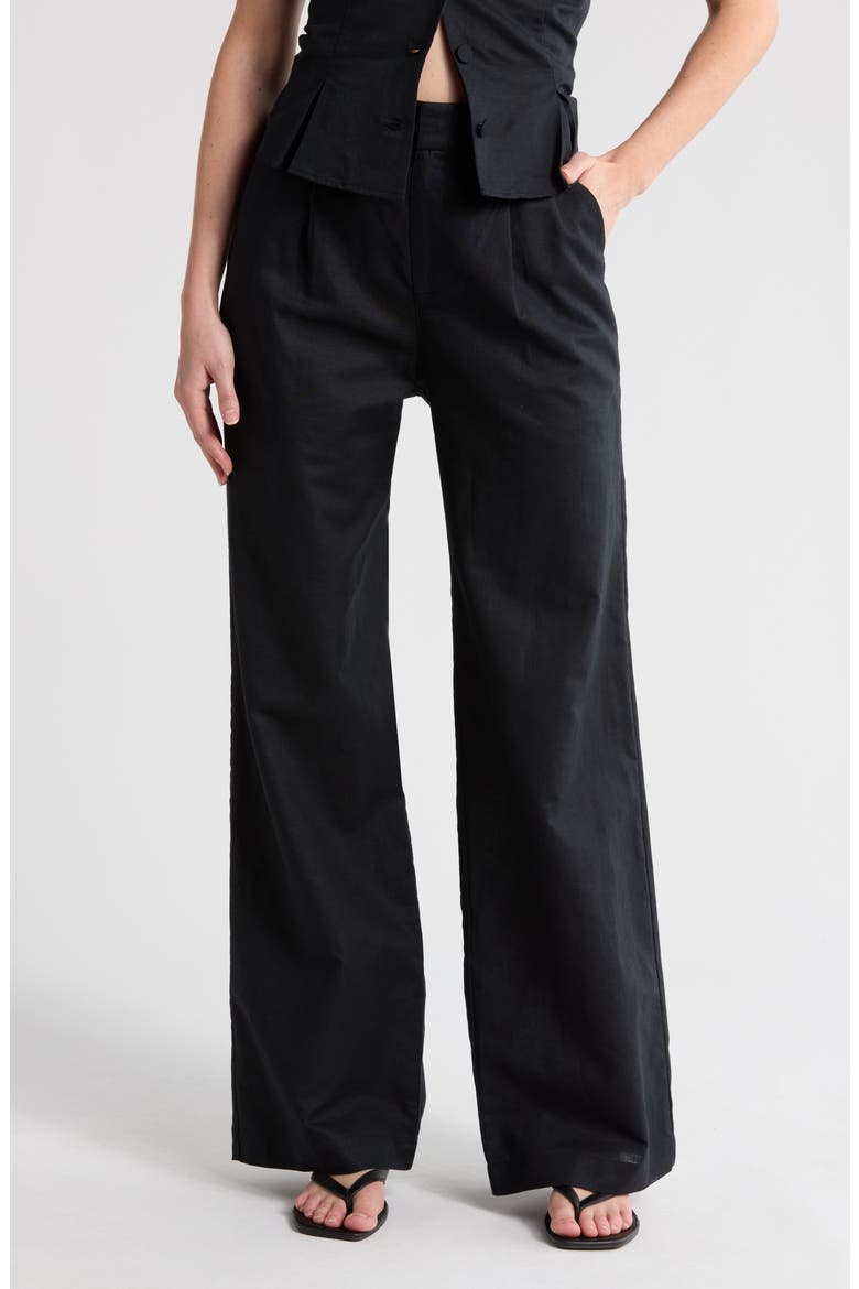 Niguel High Waist Linen Blend Wide Leg Pants, Main, color, BLACK