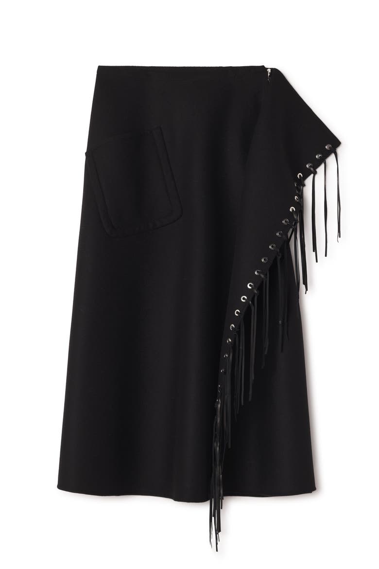 Fringed Skirt In Double-Faced Cashmere Wool, Alternate, color, Black