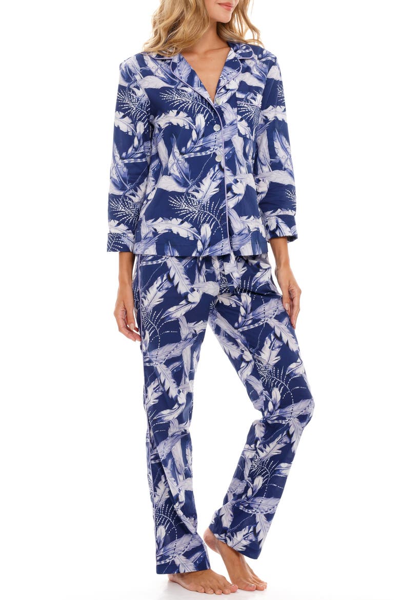 Emma Blue Plume Cotton Pajamas, Main, color, BLUE