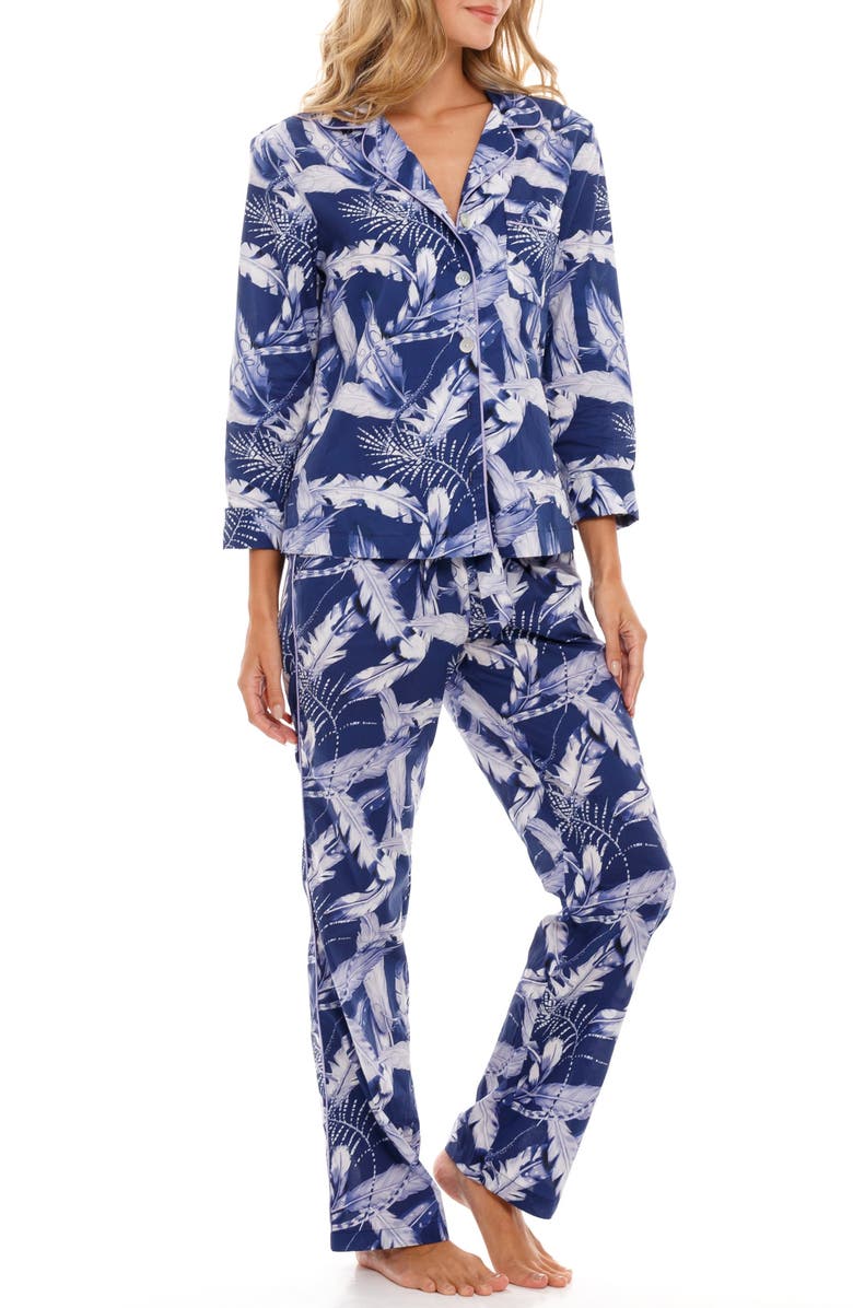 The Lazy Poet Emma Blue Plume Cotton Pajamas, Main, color, 