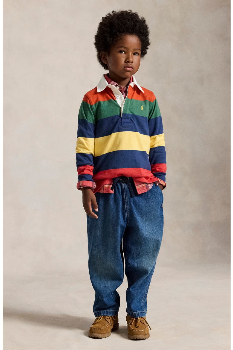 Kids' Striped Long Sleeve Rugby Shirt, Alternate, color, POST RED MULTI