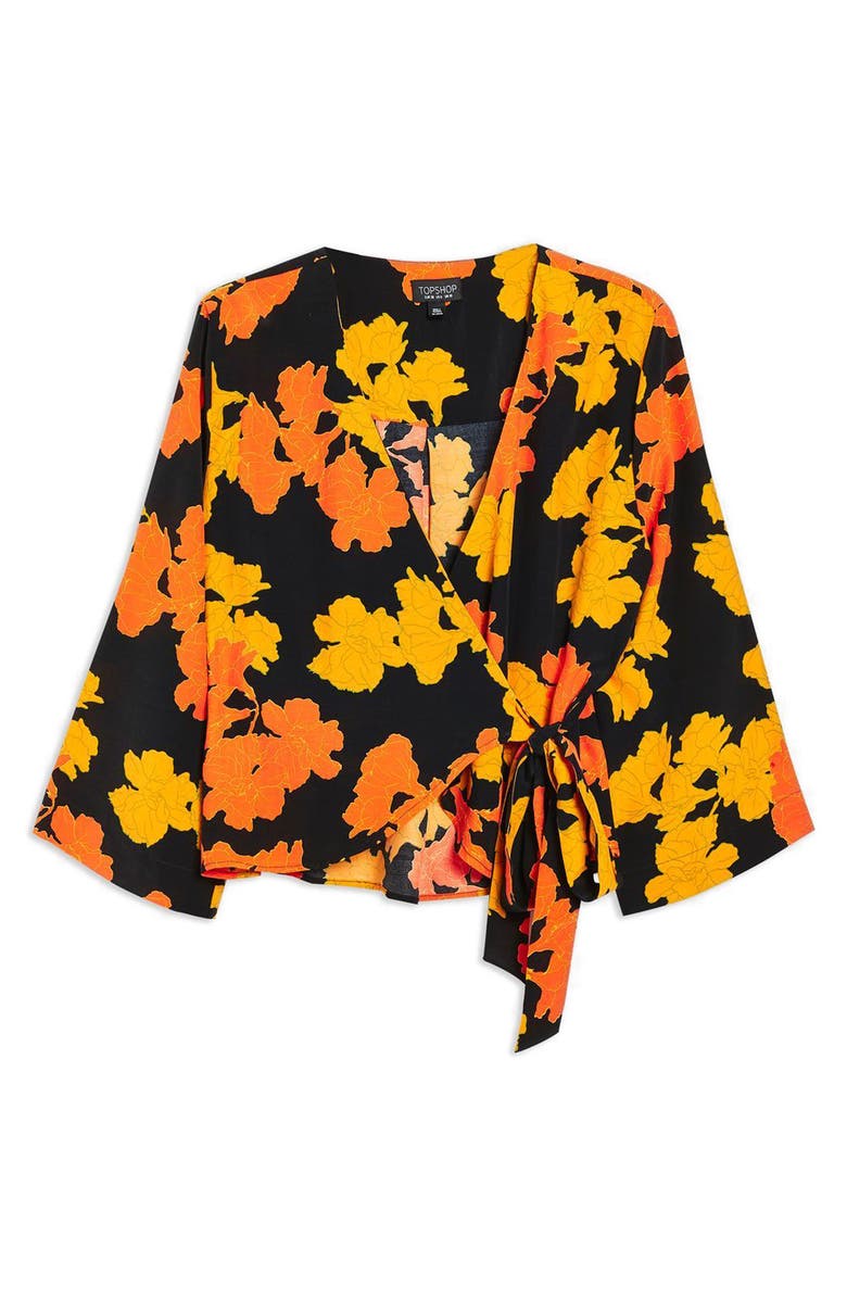 Topshop Big Bloom Tie Wrap Blouse, Alternate, color,