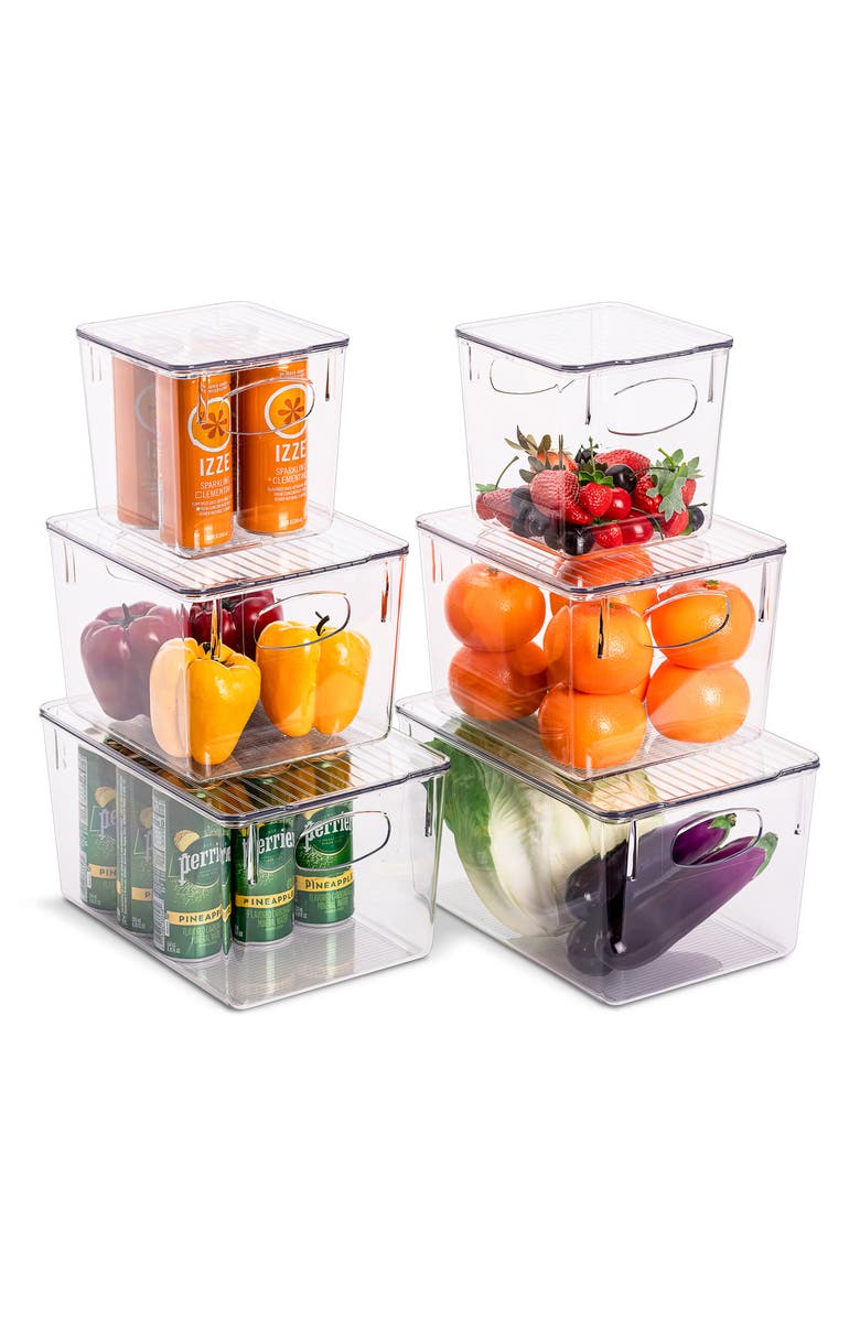 SORBUS Clear Lidded Bin Set, Alternate, color, Clear