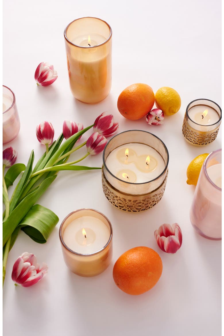 Anthropologie Sparkling Grapefruit Large Laser Cut Floral Candle, Alternate, color, GOLD