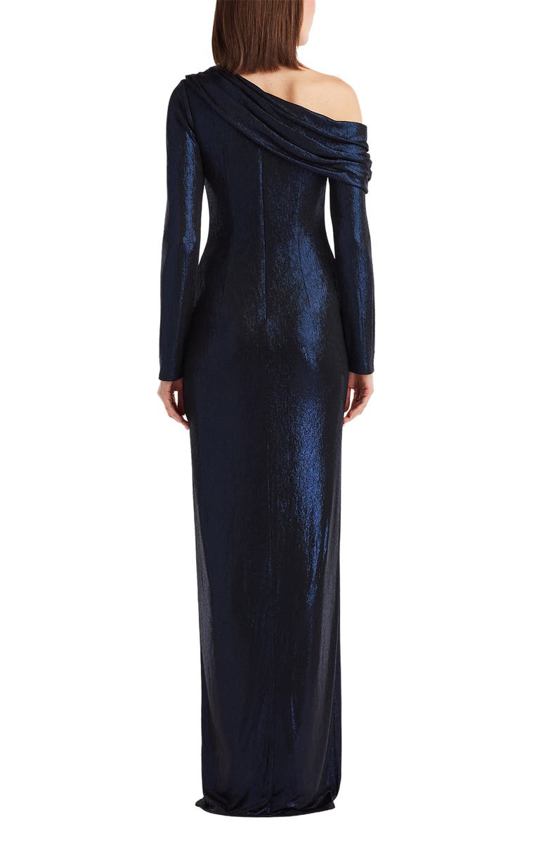 Tadashi Shoji Metallic One-Shoulder Long Sleeve Gown, Alternate, color, 