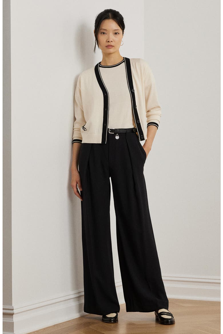 Two-Tone Cotton Blend Cardigan, Alternate, color, MASCARPONE CREAM/ BLACK