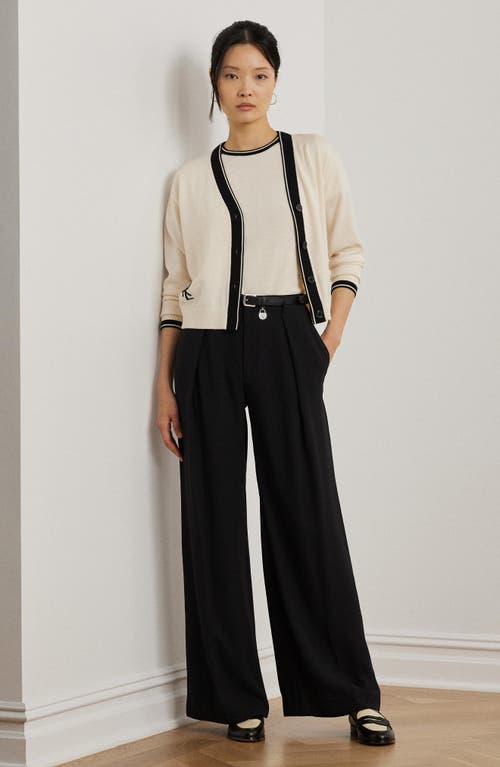 Ralph Lauren Two-tone Cotton-blend Cardigan In Mascarpone Cream/black
