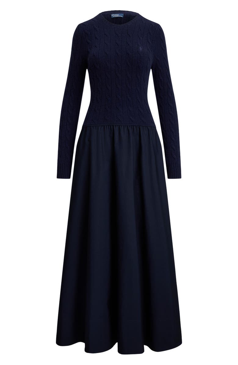 Polo Ralph Lauren Mixed Media Cable Stitch Long Sleeve Maxi Dress, Alternate, color, 
