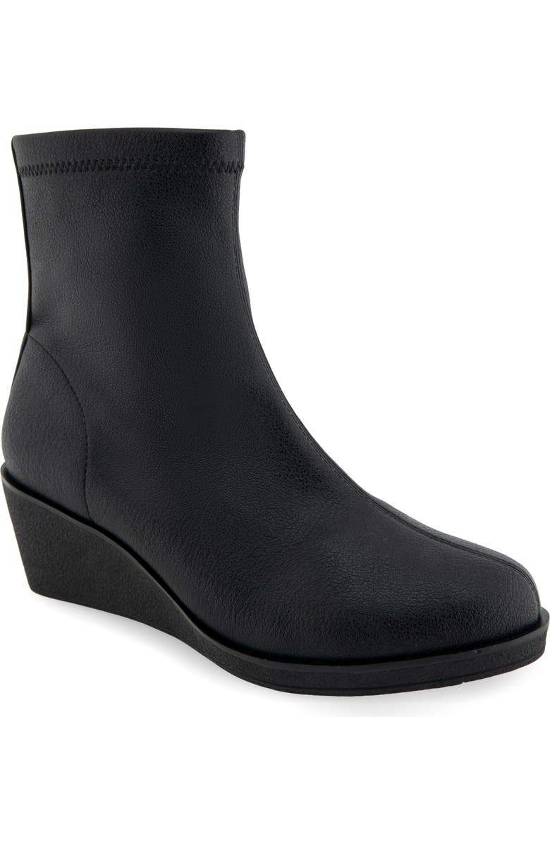 Aerosoles Binnie Wedge Bootie, Main, color, Black Stretch Pebbled Faux