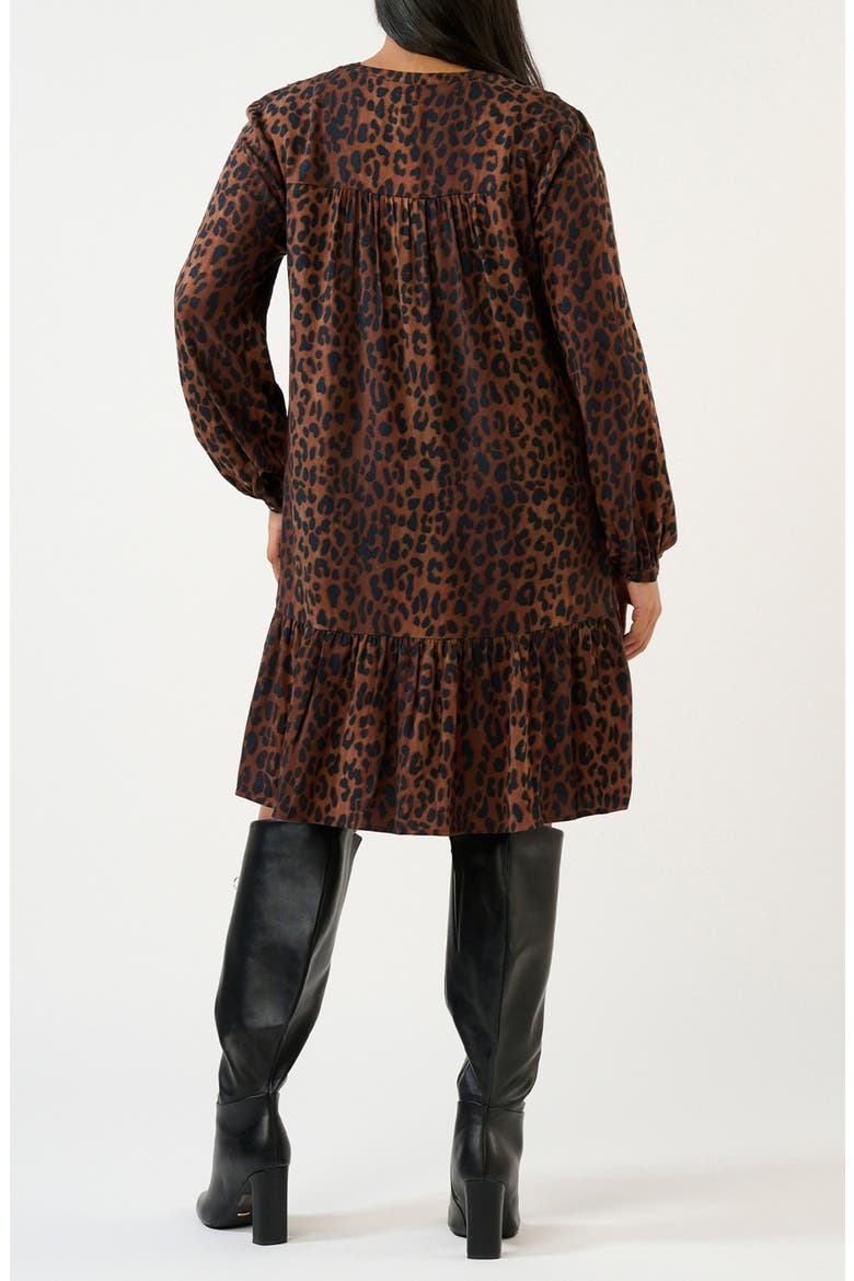 Leona Leopard Print Long Sleeve Dress, Alternate, color, CHOC/ NAVY