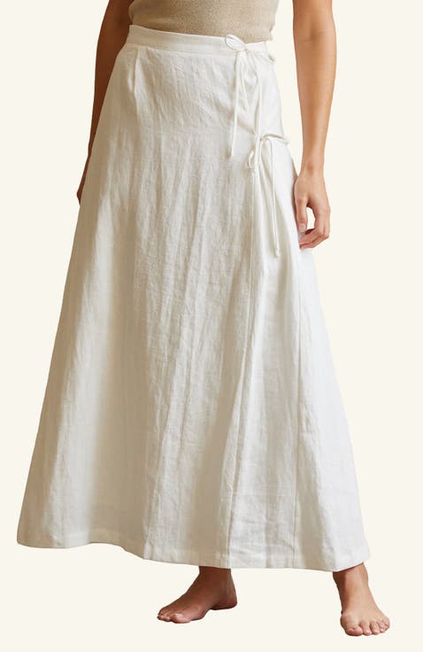 Faux Wrap Linen Maxi Skirt