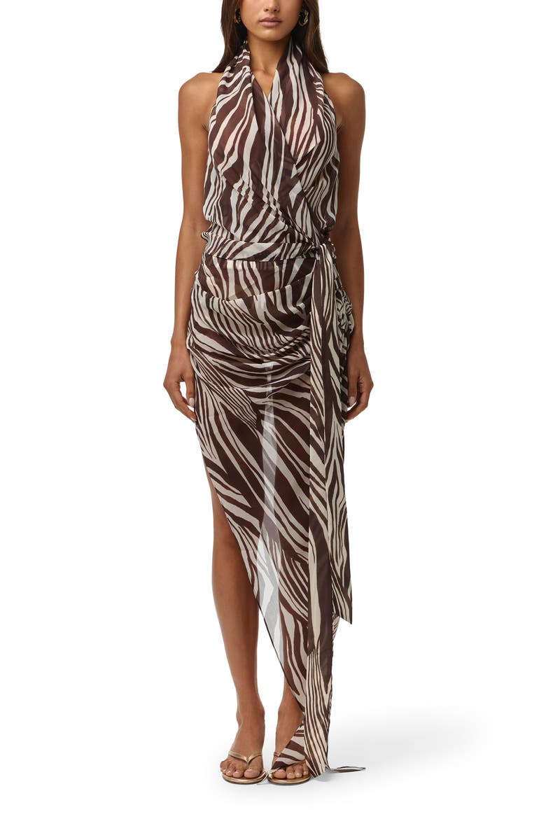 Zebra Stripe Asymmetric Chiffon Skirt, Alternate, color, WILD RIVIERA