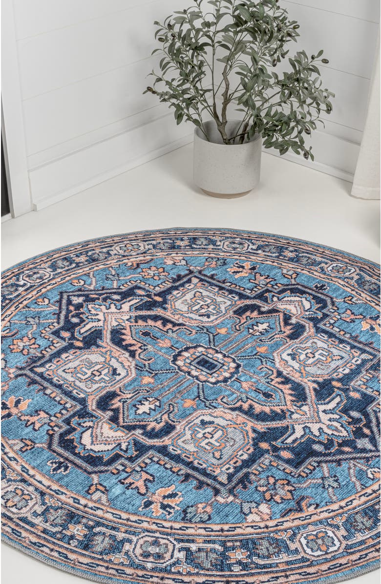 JONATHAN Y Cirali Ornate Large Medallion Machine-Washable Round Area Rug, Alternate, color, Blue/Beige