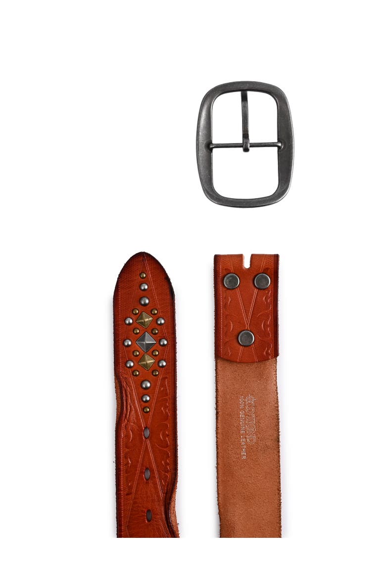 Legend Genuine Leather Bold Studded Statement Belt, Alternate, color, Camel