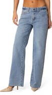 EDIKTED Faux Suede Stripe Low Rise Wide Leg Jeans