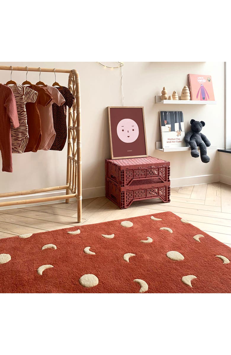 Maison Deux Moons rug, Alternate, color, Brick Red / Gold Print