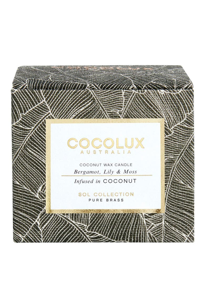 Bergamot, Lily & Moss Small Brass Candle, Alternate, color, NO COLOR