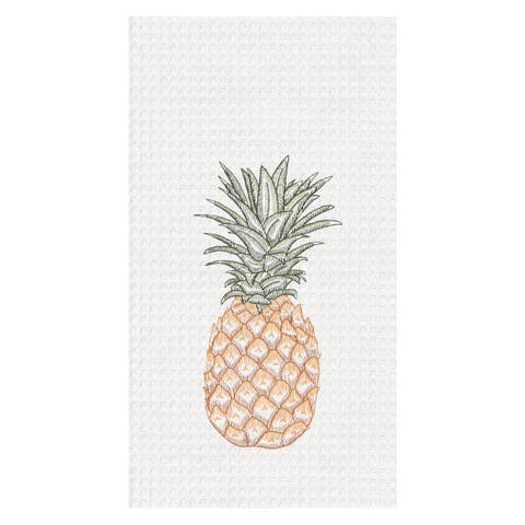 Tropical Pineapple Embroidered Waffle Weave Kitchen Dishtowel