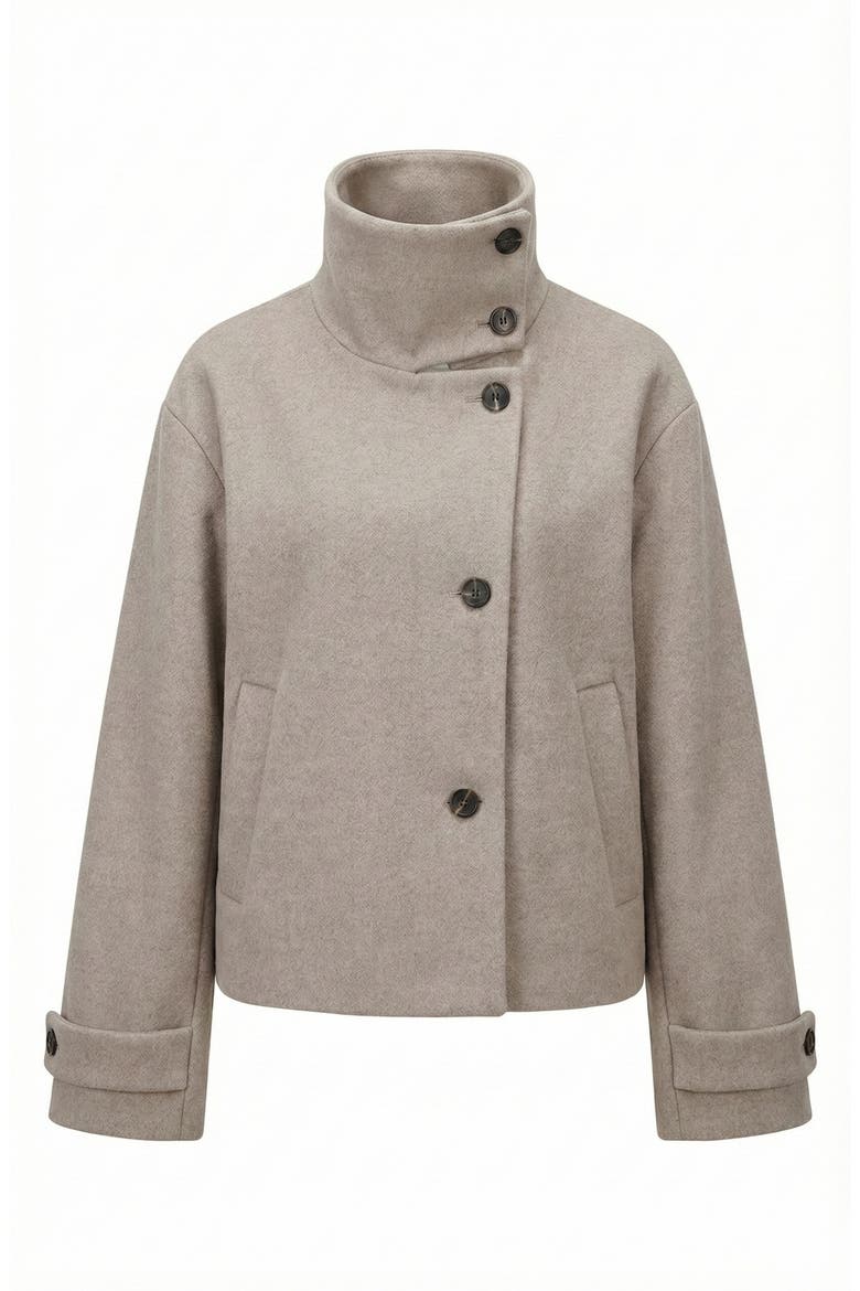 Cropped Wool-Blend Oversized Collar Jacket, Alternate, color, Beige