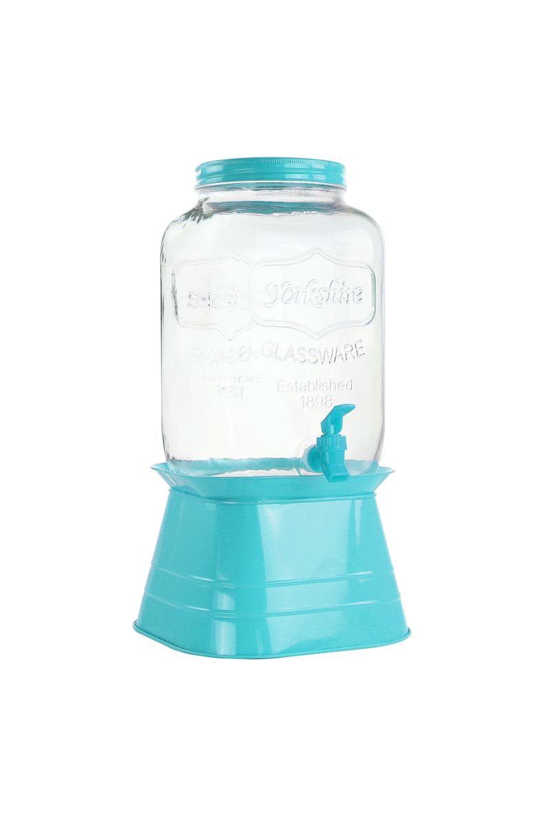 Gibson Home Chiara 2 Gallon Glass Mason Jar Dispenser with Metal Lid and Base, Main, color, Blue