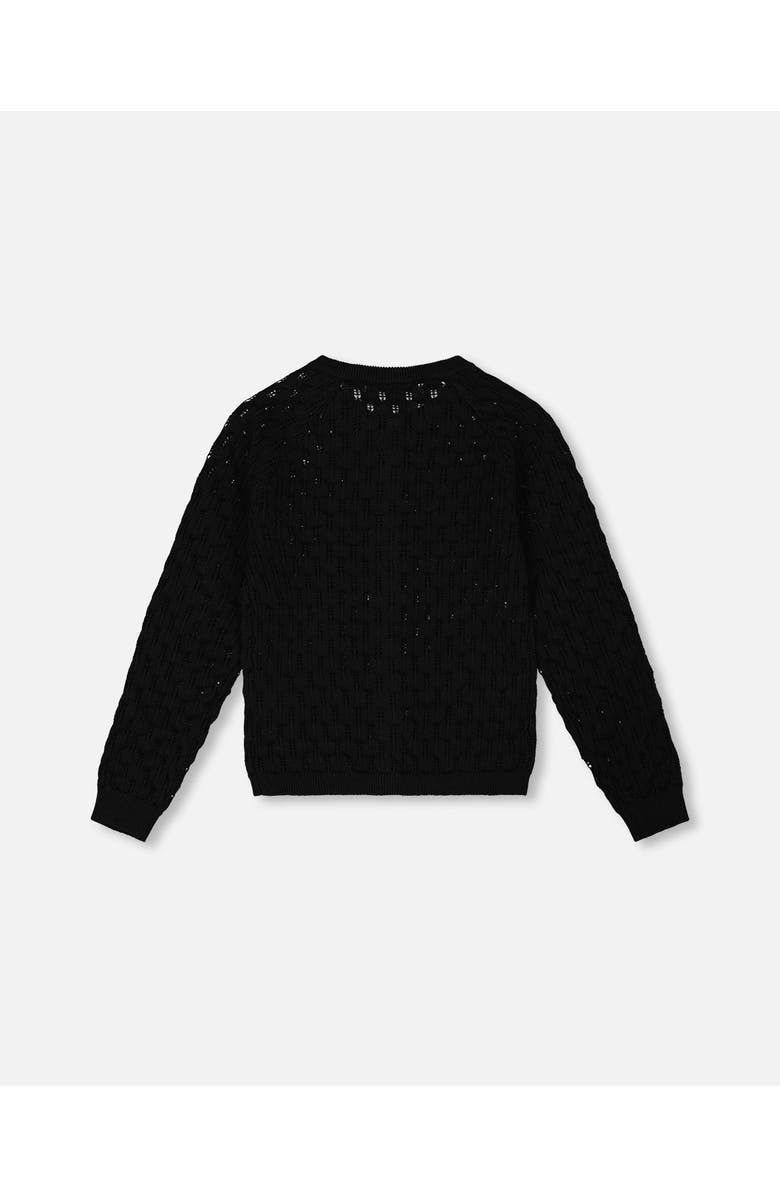 Deux par Deux Girl's Pointelle Knit Cardigan Sweater Black, Alternate, color, 