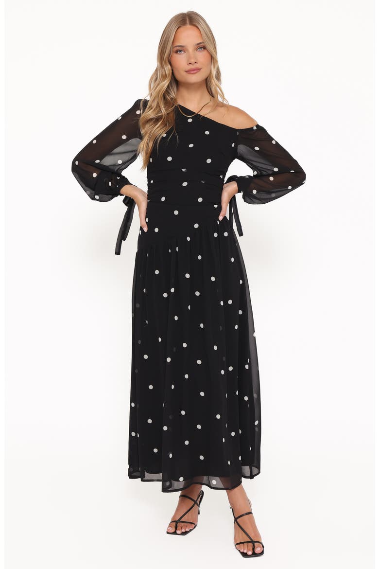 Levine One-Shoulder Maxi Dress, Alternate, color, BLACK POLKA DOT