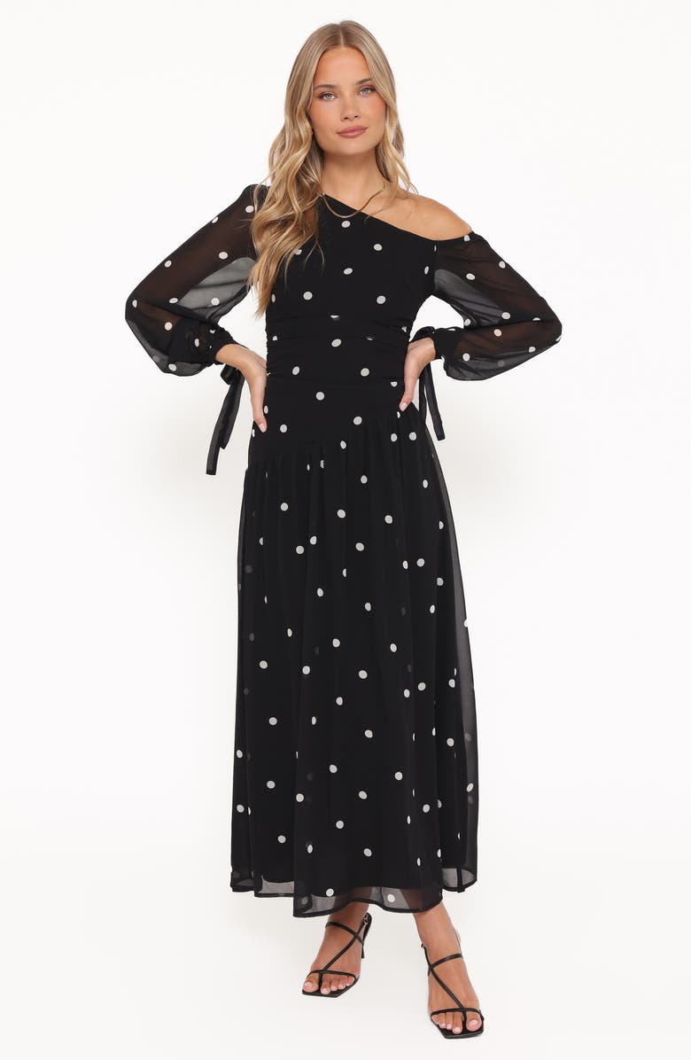 Petal & Pup Levine One-Shoulder Maxi Dress, Alternate, color, Black Polka Dot